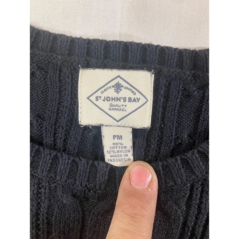 St Johns Bay Navy Cable Knit Crew Neck Long Sleeve Sweater Women's Petite Medium